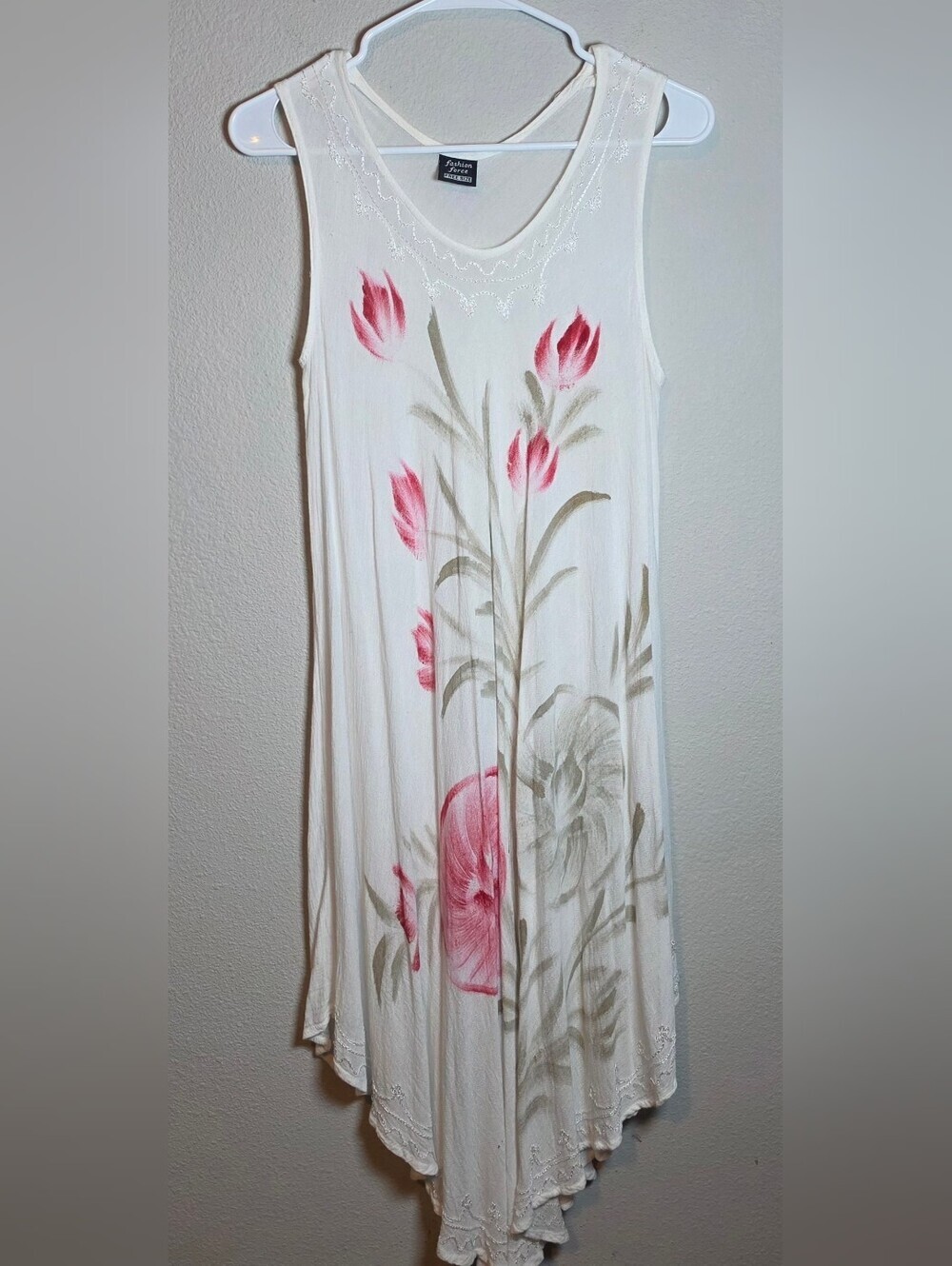 Fashion Force Hand Painted Floral Handkerchief Hem Dress One size Boho
